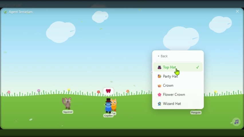 Gear customization — Copilot wearing a top hat